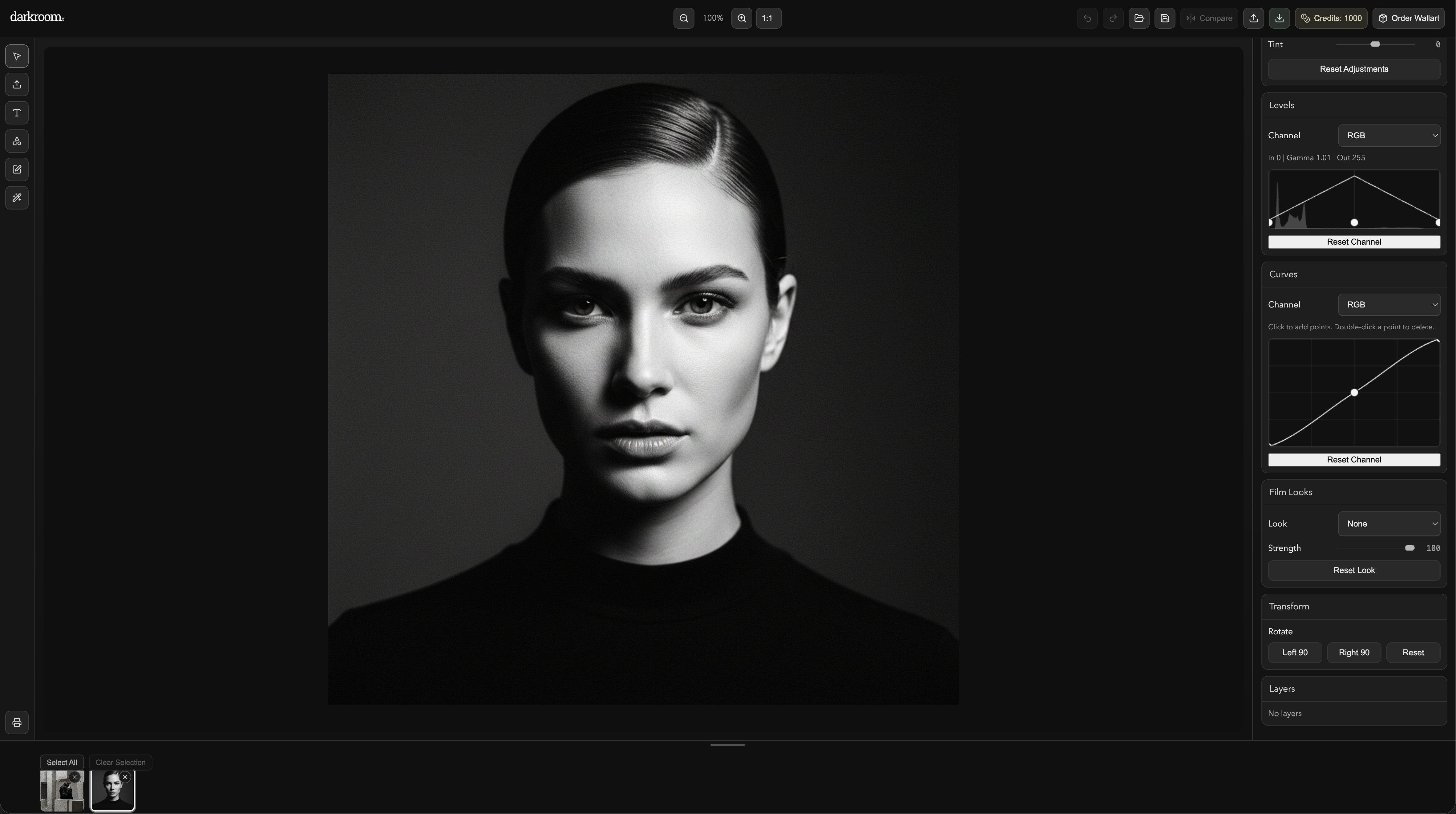 DarkroomX app interface